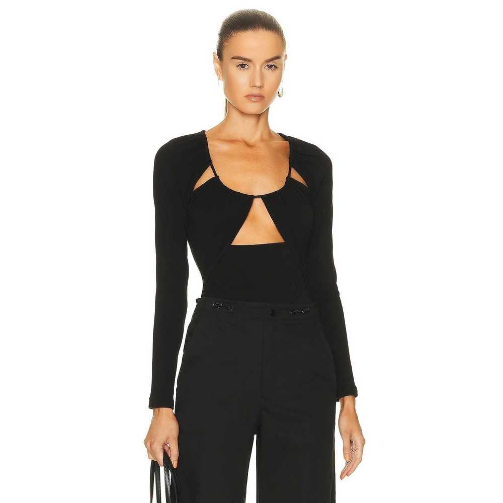 Jonathan Simkhai Standard Sandra Matte‎ Jersey Cut Out Bodysuit Black Size M
